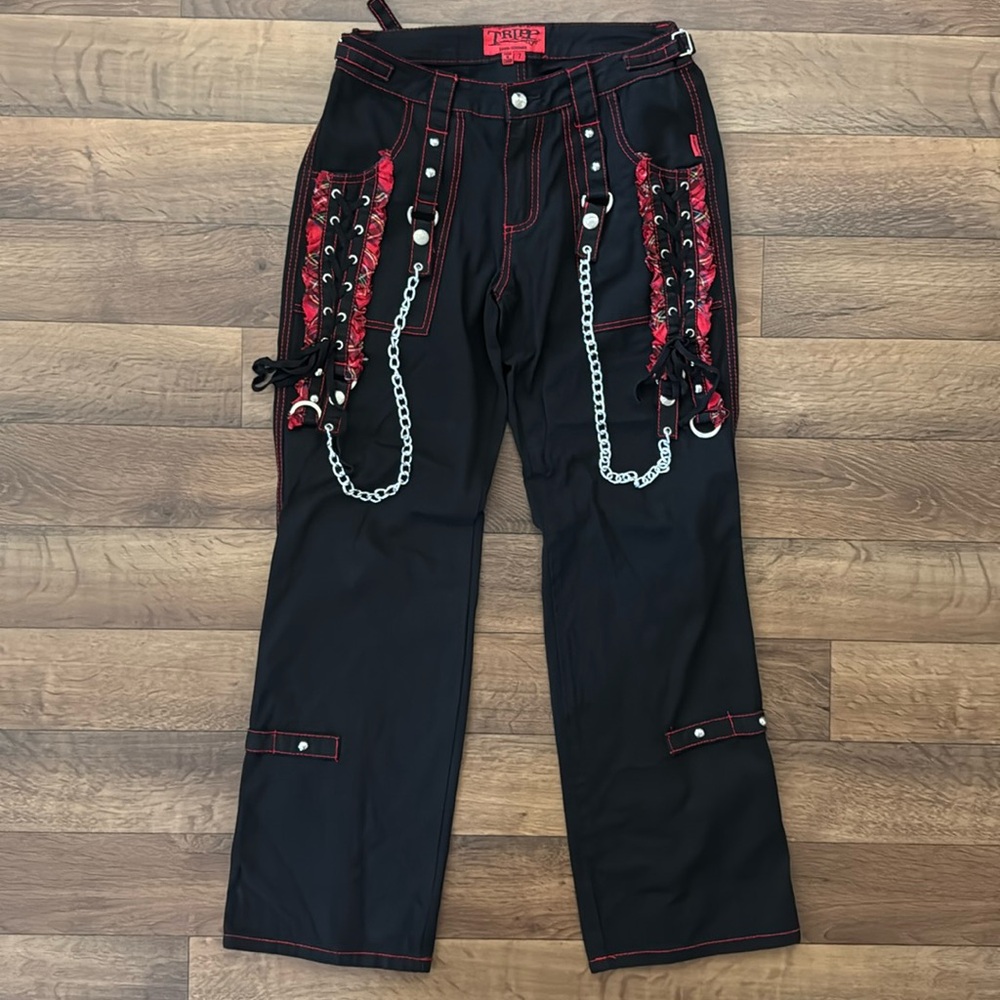 Tripp NYC Junior Size 7 Zipper Back Pants W/ Chains Plaid Y2K Daang Goodman Goth